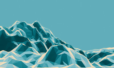 3D low polygon mountain. Low poly terrain.