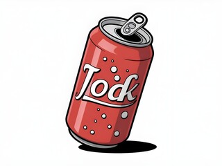 Red soda can with jock logo and water droplets