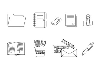 Vector art of collection of office and school supplies isolated on white background