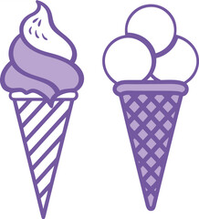 Colored Ice Cream Icons. Vector Icon of Delicious Ice Cream in a Waffle Cup. Sweet Dessert. Summer Concept.