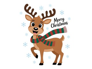 Happy cartoon reindeer wearing a festive scarf for christmas