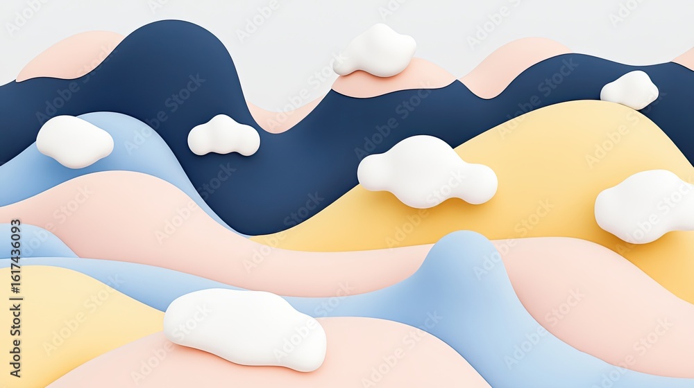 Poster abstract layered landscape design with clouds.