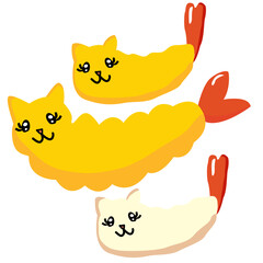 Illustration of cute Cat Shaped Tempura. cartoon 