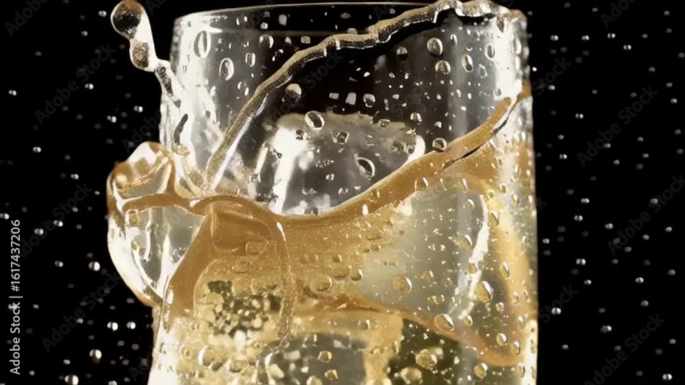 Poster Refreshing Drink Splashes With Droplets in Dark Setting Generative AI