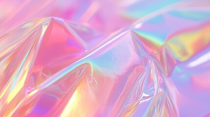 Colorful iridescent holographic fabric folds.
