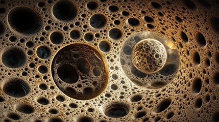 Intricate, textured surface with embedded spheres.
