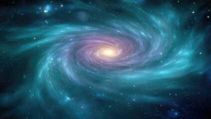 Obraz premium Spiral galaxy swirls in teal and pink cosmic expanse
