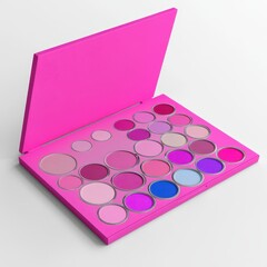 Vibrant pink makeup palette with various shades.