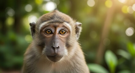 Obraz premium Close-up Portrait of a Curious Monkey in its Natural Tropical Habitat