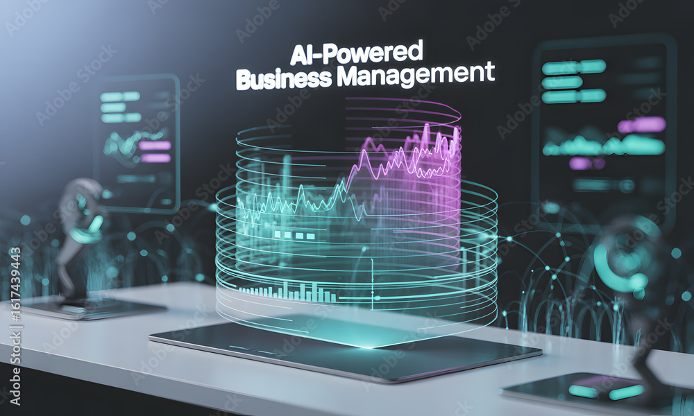 Aufkleber futuristic ai business management dashboard with holographic data analytics