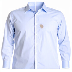 Before-and-after comparison of a shirt with stain removal, showing clear contrast in cleanliness, ideal for detergent ads.