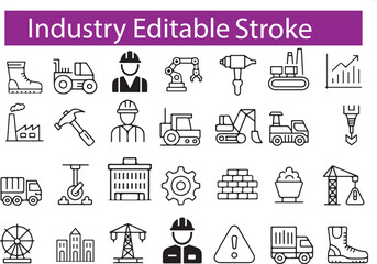 Industrial Line Icon Set – Robotic Arms, Manufacturing, and Modern Industry Symbols

