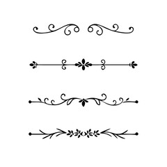 Obraz premium Text dividers doodle set. Wedding decorative elements. Divider ornament, borders, vintage line separators. Hand drawn vector illustration isolated on white background.Gold text dividers doodle set. 