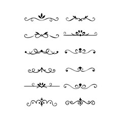 Text dividers doodle set. Wedding decorative elements. Divider ornament, borders, vintage line separators. Hand drawn vector illustration isolated on white background.Gold text dividers doodle set.
