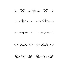 Obraz premium Text dividers doodle set. Wedding decorative elements. Divider ornament, borders, vintage line separators. Hand drawn vector illustration isolated on white background.Gold text dividers doodle set. 