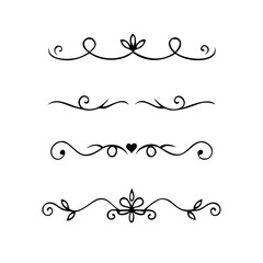 Text dividers doodle set. Wedding decorative elements. Divider ornament, borders, vintage line separators. Hand drawn vector illustration isolated on white background.Gold text dividers doodle set.
