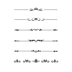 Text dividers doodle set. Wedding decorative elements. Divider ornament, borders, vintage line separators. Hand drawn vector illustration isolated on white background.Gold text dividers doodle set.
