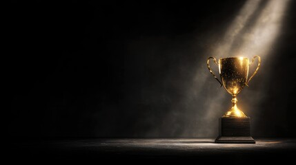 Golden trophy award achievement success winner champion celebration concept

