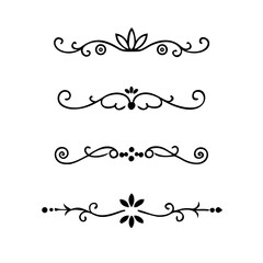 Text dividers doodle set. Wedding decorative elements. Divider ornament, borders, vintage line separators. Hand drawn vector illustration isolated on white background.Gold text dividers doodle set.
