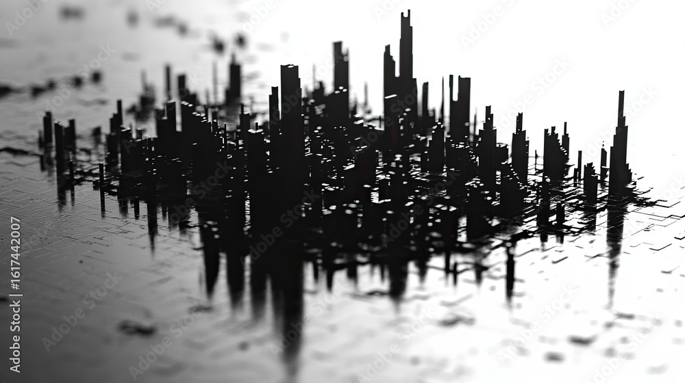 Poster Abstract cityscape design with fragmented architecture.