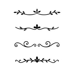 Text dividers doodle set. Wedding decorative elements. Divider ornament, borders, vintage line separators. Hand drawn vector illustration isolated on white background.Gold text dividers doodle set.
