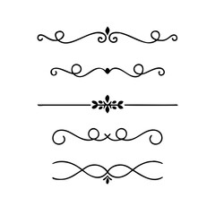 Fototapeta premium Text dividers doodle set. Wedding decorative elements. Divider ornament, borders, vintage line separators. Hand drawn vector illustration isolated on white background.Gold text dividers doodle set. 