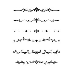 Text dividers doodle set. Wedding decorative elements. Divider ornament, borders, vintage line separators. Hand drawn vector illustration isolated on white background.Gold text dividers doodle set.
