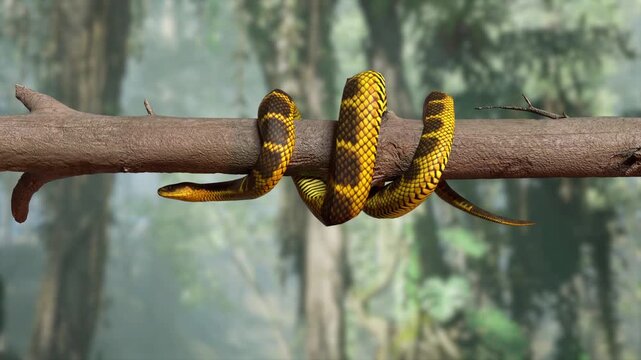Snake Constrict On Tree Branch