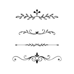 Text dividers doodle set. Wedding decorative elements. Divider ornament, borders, vintage line separators. Hand drawn vector illustration isolated on white background.Gold text dividers doodle set.
