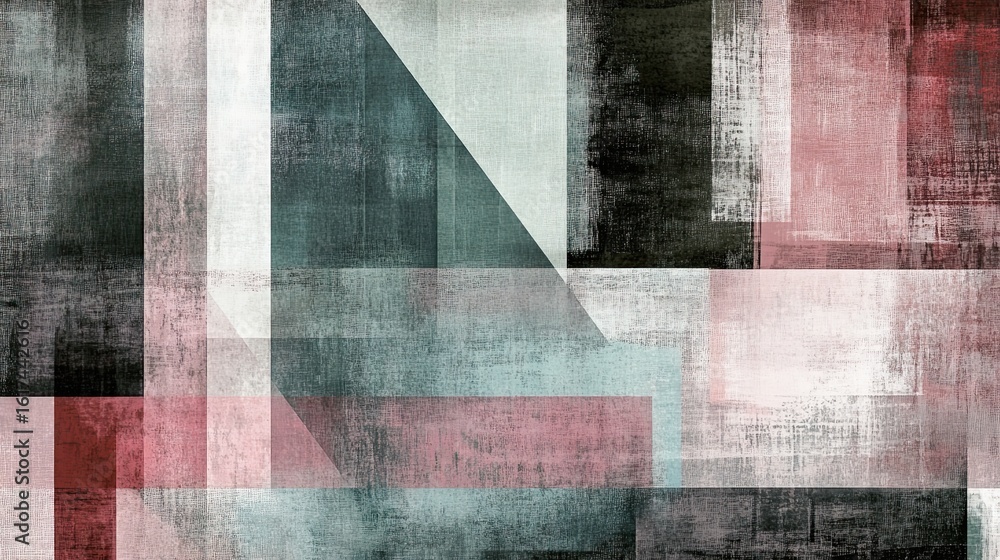 Poster abstract geometric design with textured shapes and muted colors.