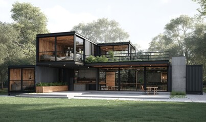 Modern, modular home nestled in a forest