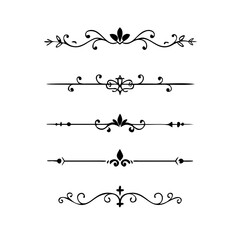 Text dividers doodle set. Wedding decorative elements. Divider ornament, borders, vintage line separators. Hand drawn vector illustration isolated on white background.Gold text dividers doodle set.
