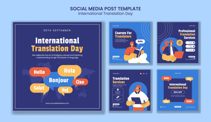 International Translation Day Flat Cartoon Illustration with Social Media Post Template Design © denayune
