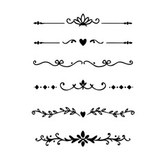 Obraz premium Text dividers doodle set. Wedding decorative elements. Divider ornament, borders, vintage line separators. Hand drawn vector illustration isolated on white background.Gold text dividers doodle set. 
