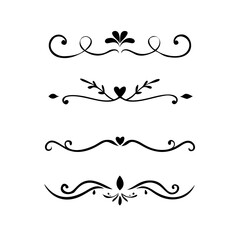 Text dividers doodle set. Wedding decorative elements. Divider ornament, borders, vintage line separators. Hand drawn vector illustration isolated on white background.Gold text dividers doodle set.

