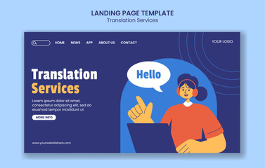 International Translation Day Design with Social Media Landing Page in Cartoon Style Background © denayune