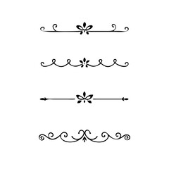 Text dividers doodle set. Wedding decorative elements. Divider ornament, borders, vintage line separators. Hand drawn vector illustration isolated on white background.Gold text dividers doodle set.
