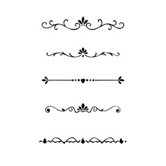 Text dividers doodle set. Wedding decorative elements. Divider ornament, borders, vintage line separators. Hand drawn vector illustration isolated on white background.Gold text dividers doodle set.
