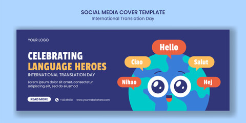 International Translation Day Concept in Flat Cartoon Hand Drawn Social Media Cover Template © denayune
