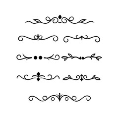 Text dividers doodle set. Wedding decorative elements. Divider ornament, borders, vintage line separators. Hand drawn vector illustration isolated on white background.Gold text dividers doodle set.

