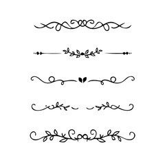 Text dividers doodle set. Wedding decorative elements. Divider ornament, borders, vintage line separators. Hand drawn vector illustration isolated on white background.Gold text dividers doodle set.
