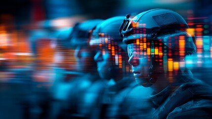 Obraz premium Financial Warfare: Abstract Art Portraying the Collison of Military Chaos and Stock Market Fluctuations with Copy Space.