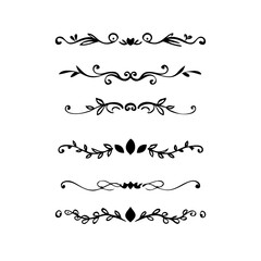 Text dividers doodle set. Wedding decorative elements. Divider ornament, borders, vintage line separators. Hand drawn vector illustration isolated on white background.Gold text dividers doodle set.
