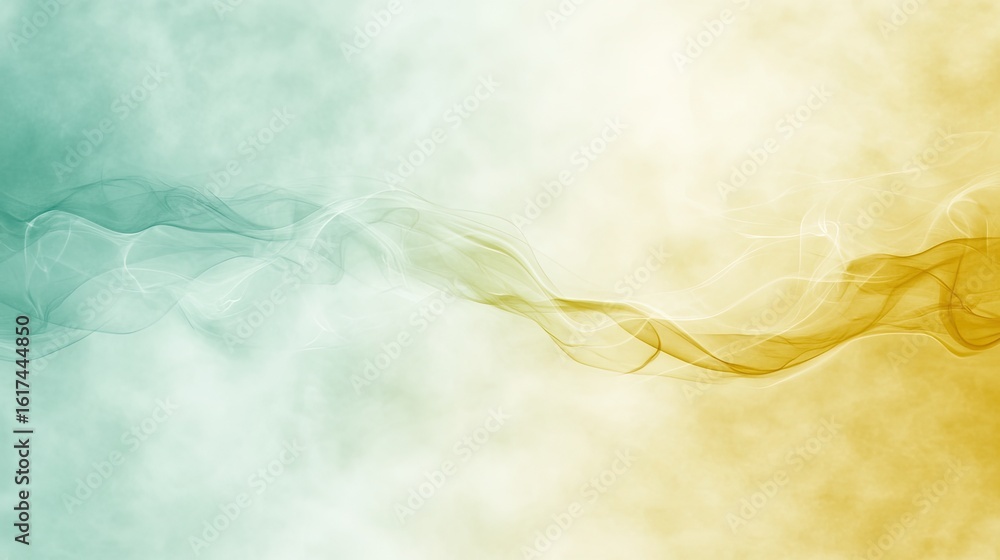 Poster abstract design with flowing lines of teal and gold.