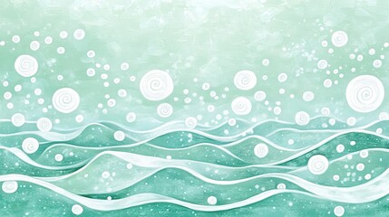 Mint-green waves with white swirls.