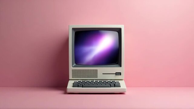 Vintage computer on a pink backdrop, symbolizing nostalgic technology from the past. Perfect for themes of retro computing, technology history, and digital evolution.