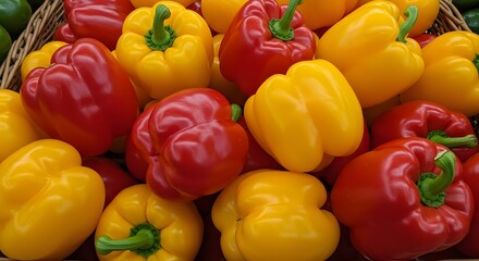 Red and Yellow Bell Peppers in Wicker Basket