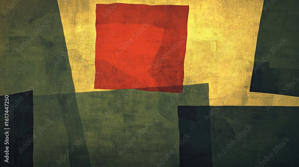 Poster abstract composition of overlapping shapes in muted tones.