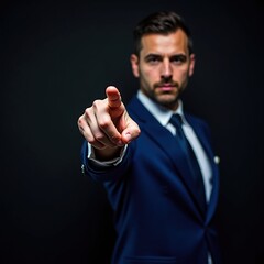 Confident Professional Manpointing in Formal Business Attire