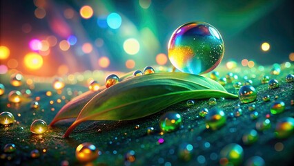 Glowing Dewdrop Macro Photography: Luminous Nature, Enchanting Close-Up, AI Generated Image
